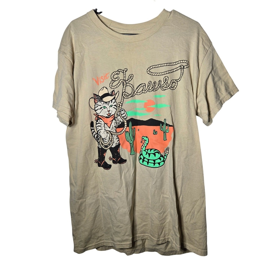 Threadless Hillary White Rabbit Cowboy Cat Graphic T-Shirt Large Western  Quirky